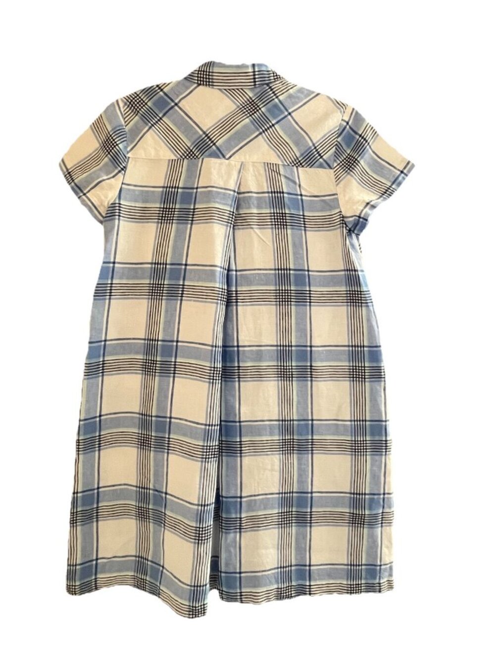 J. Jill Love Linen Shift Shirt Dress Blue & White Plaid Button Up Pockets XS - Picture 2 of 5